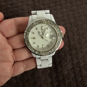 ToyWatch white ceramic Swarovski crystals. EUC with box and links